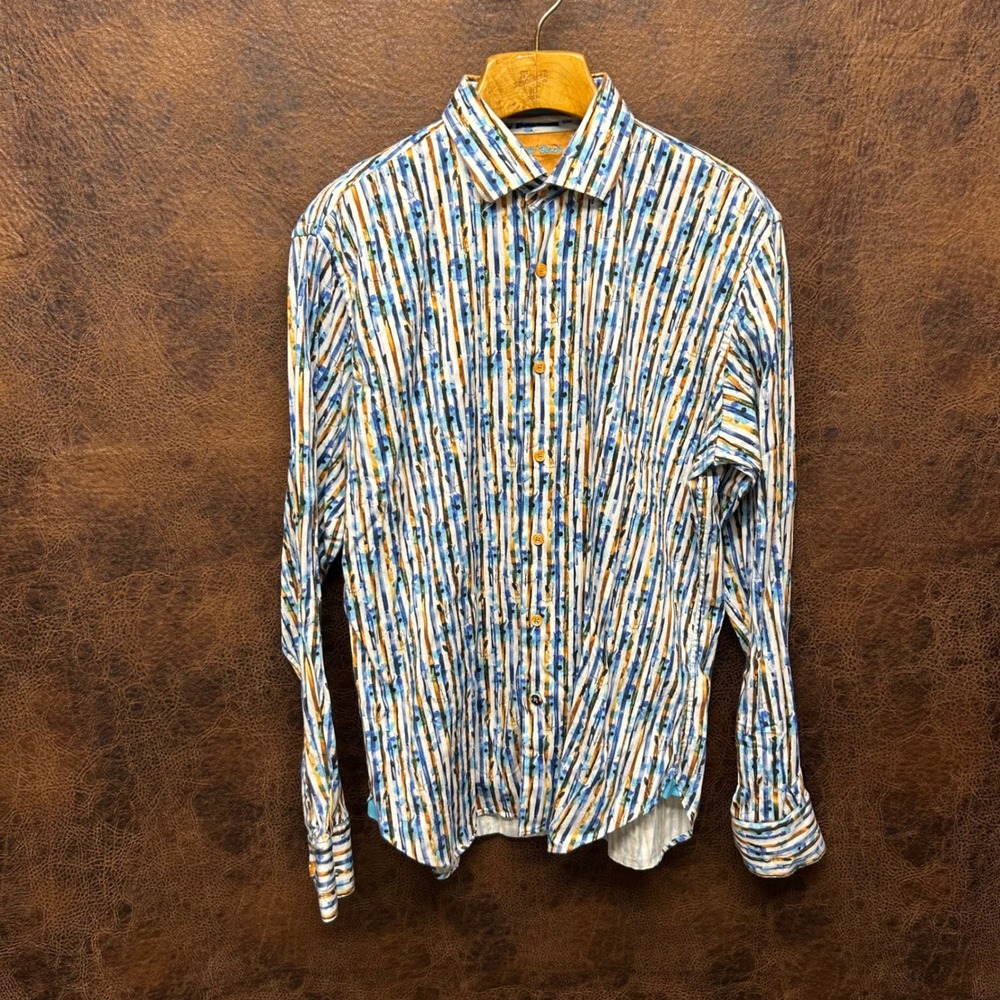 Visconti Black Men XL Floral and Striped Button Down Long Sleeve Western Country